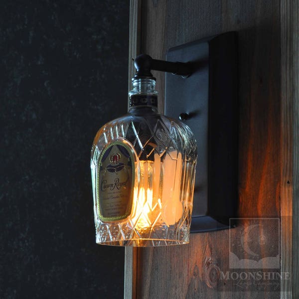 Crown Royal Whiskey Bottle Wall Sconce With Vintage Style Edison Bulb - Modern Rustic Decor - Farmhouse Light - Bar Lighting