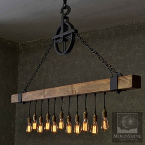 Lighting, rustic chandelier, log home light fixture, wood chandelier, rustic bar light, hanging light fixture, kitchen lighting, beam light