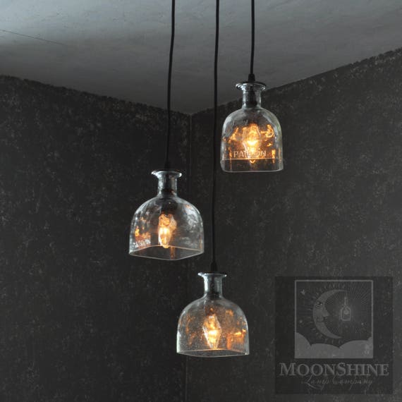 Patron Tequila Bottle 3 Light Chandelier Modern Rustic Image 0