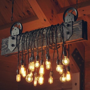 The Farm Beam - Wood Plank Pulley Chandelier