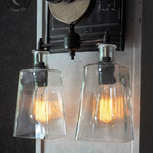 The Southwestern - Pulley Wheel Wall Sconce With Recycled Glass Bottles - Vintage Style Bulbs - Modern Rustic Decor - Farmhouse Decor image 4