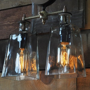 The Southwestern - Pulley Wheel Wall Sconce With Recycled Glass Bottles - Vintage Style Bulbs - Modern Rustic Decor - Farmhouse Decor image 6
