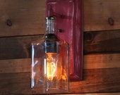 Recycled Tequila Bottle Lamp Wall Sconce With Customizable Weathered Finish and Vintage Style Edison Bulb - Rustic Farmhouse Decor