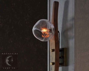 The Maricopa - Unique Wood and Handblown Glass Brass Wall Sconce