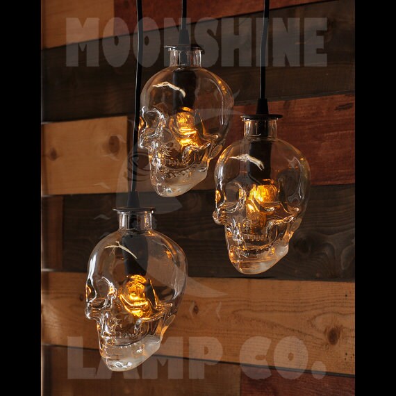 Glass Skull Bottle 3 Light Pendant Chandelier With