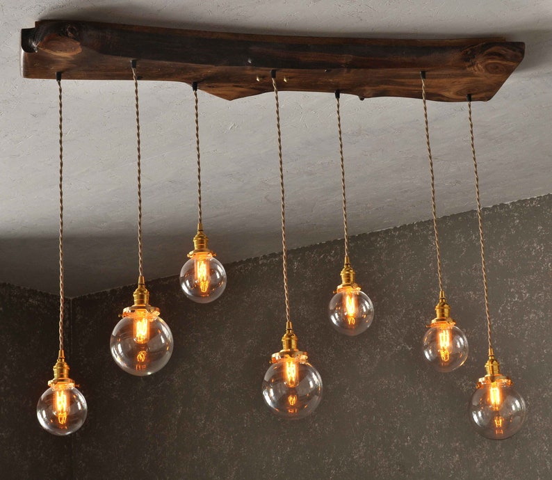The Big Sur Glass Orb Live Edge Wood Chandelier With Vintage image 1