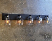 5 Fixture Industrial Vanity Light With Recycled Glass Tequila Bottles