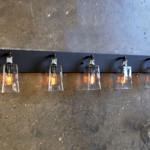 5 Fixture Industrial Vanity Light With Recycled Glass Tequila Bottles