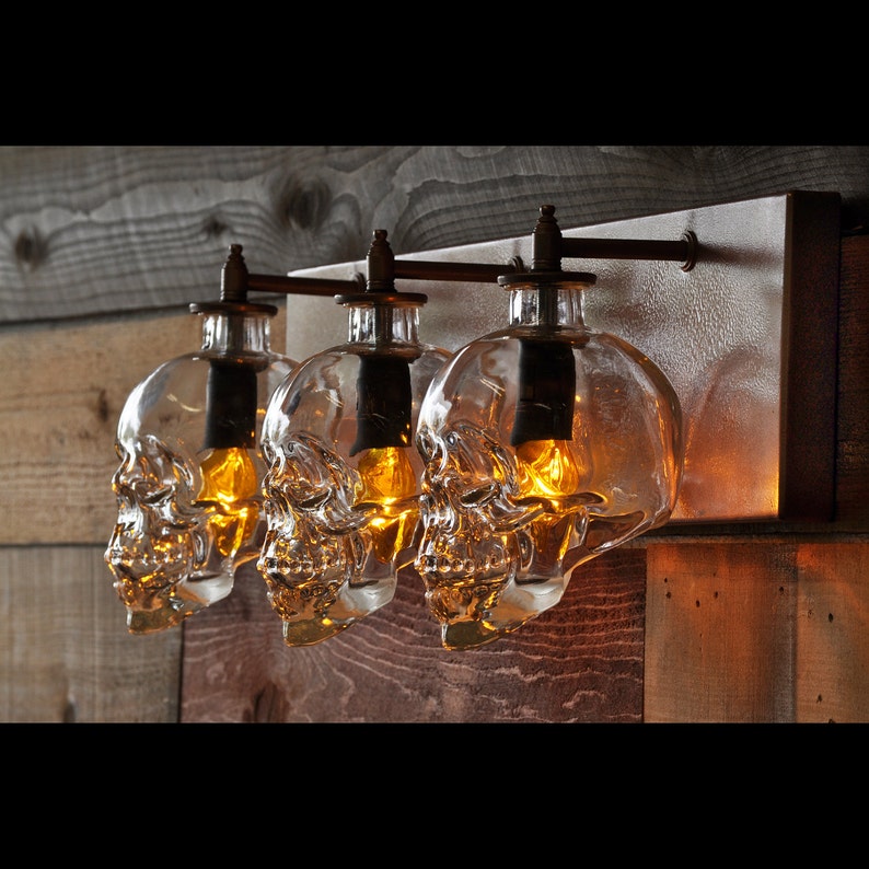 Glass Skull Bottle Bathroom Vanity Light With Customizable Image 0