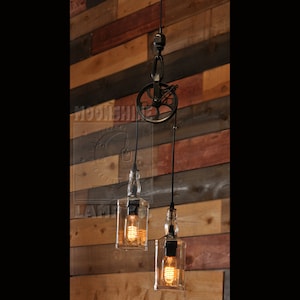 The Warehouser, Pulley Light, Antique Pulley Light, Rustic Farmhouse Decor, Chandelier image 1