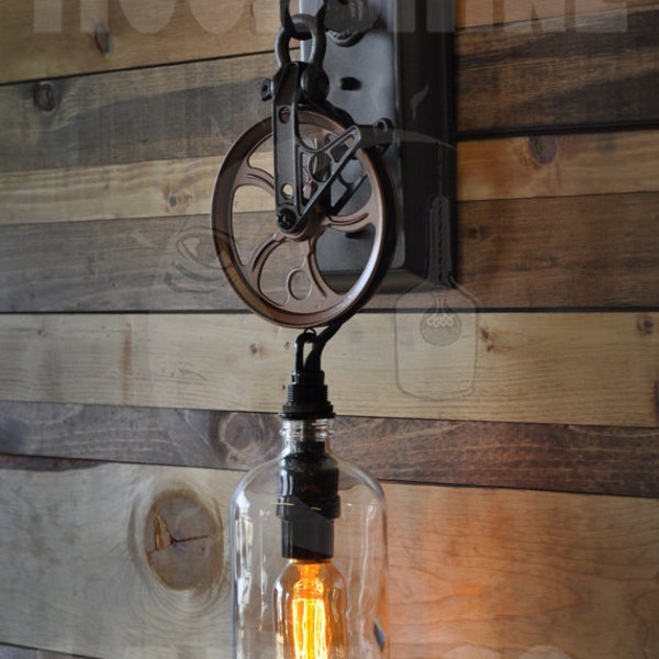 The Industriale Wall Sconce - Clear Growler Bottle Pulley Sconce