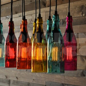 The Mardi Gras 10-Light Modern Recycled Bottle Chandelier With Colored Glass Bottles And Steel Canopy With Customizable Finish image 2