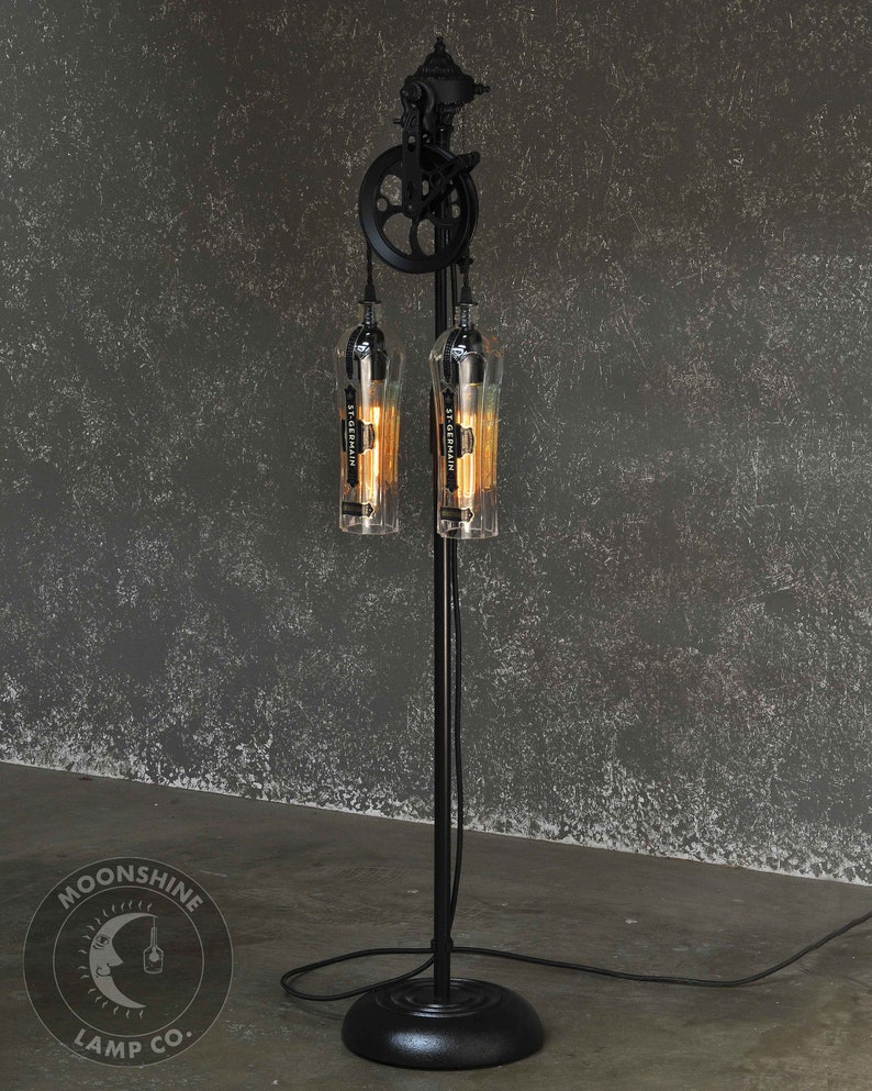 The Gatsby St Germain Edition Vintage Style Floor Lamp With Pulley Wheel And Recycled Glass Bottles