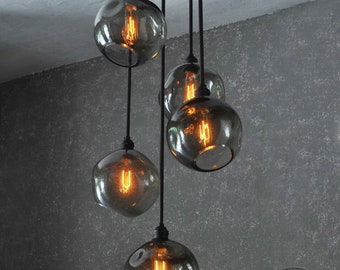 The Smoked Glass Orb Chandelier - Modern Industrial Lighting