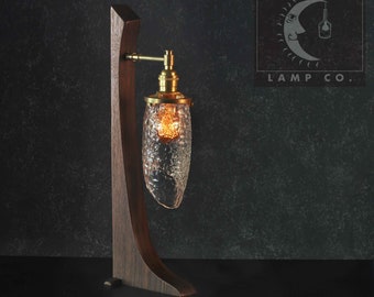 The Bradbury Desk Lamp - Walnut Hardwood, Glass, and Brass