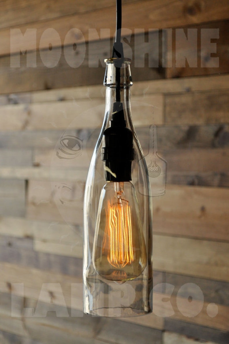 Clear Wine Bottle Hanging Pendant Lamp Recycled Glass Image 0