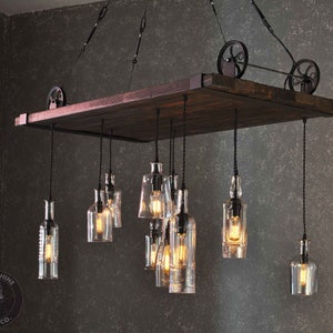 The Large Format Chesapeake - Reclaimed Wood Bottle Chandelier, chandelier, dining room light, kitchen light, rustic chandelier