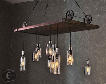 The Large Format Chesapeake - Reclaimed Wood Bottle Chandelier, chandelier, dining room light, kitchen light, rustic chandelier