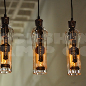 St. Germain Liqueur Bottle Hanging Pendant Light - Bar Lighting - Vintage Style Edison Bulbs - Rustic Decor - Farmhouse Lighting