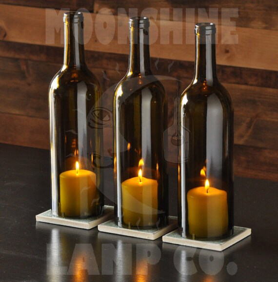 Green Cabernet Style Wine Bottle Candle Holder Centerpieces Etsy