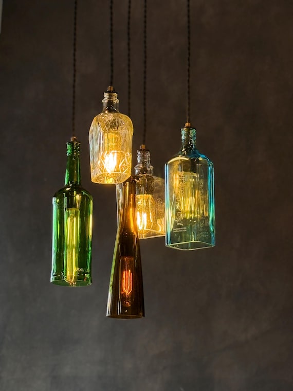 TheGlendora-Recycled Bottle Light Chandelier,Rustic chandelier,Farmhouse Light,custom chandelier,custom lighting,modern farmhouse,boho light
