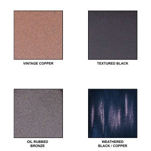 May include: Four square samples of paint colors.  The colors are Vintage Copper, Textured Black, Oil Rubbed Bronze, and Weathered Black/Copper.