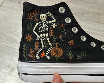 Hand Embroidered Halloween Sneakers, Ghost Pumpkin Spiderweb Design (Customizable)