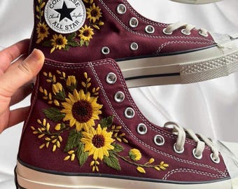 Hand Embroidered Floral Canvas Sneakers, Wildflower Botanical Art Shoes