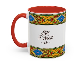 Ethiopian Tilet Coffee Mug | Folk Pattern, Love Coffee Quote (11oz, 15oz)