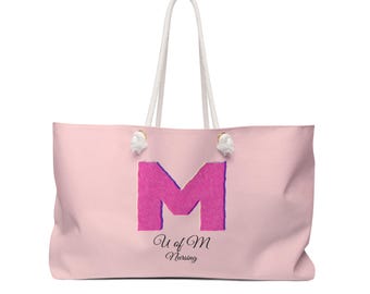 Wochenendtasche mit Monogramm des Buchstabens M in Pink | Personalisierte Tragetasche mit Initialen
