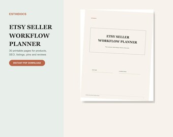 Etsyセラープランナー（印刷可能）、30ページショップワークフローワークブックPDF、商品リサーチSEOリスティングPinterestコンテンツビジネスオーガナイザー