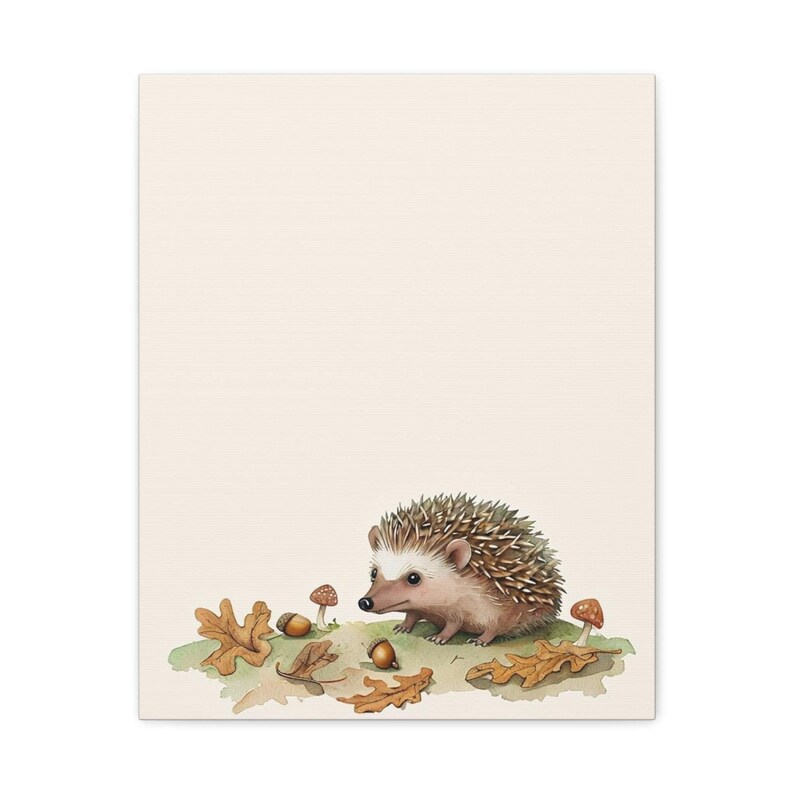 Personalized storybook hedgehog baby birth stats canvas for a woodland nursery