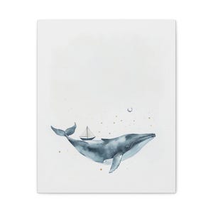 Personalized moonlit whale baby birth stats canvas for an ocean nursery