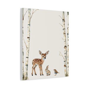 Custom meadow fawn baby name and birth details canvas with woodland animals