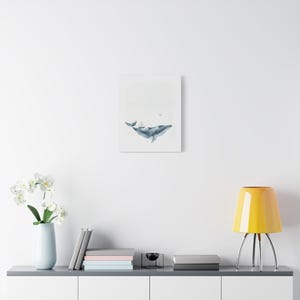 Personalized moonlit whale baby birth stats canvas for an ocean nursery