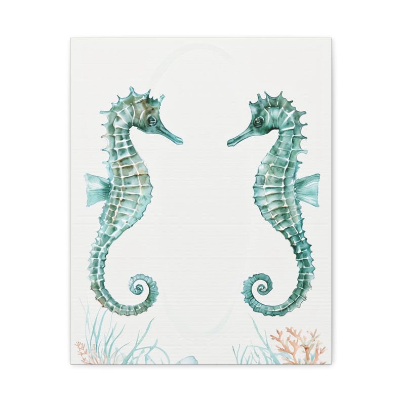 Custom seahorse reef baby name and birth details canvas in coastal watercolor