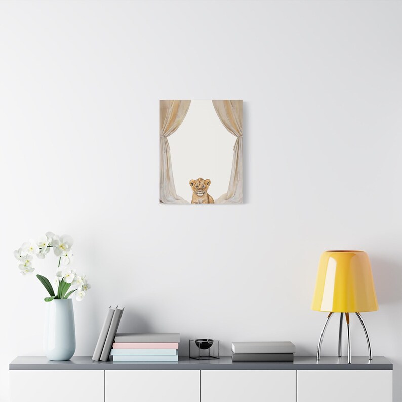 Custom lion cub baby birth stats canvas in a warm neutral safari style