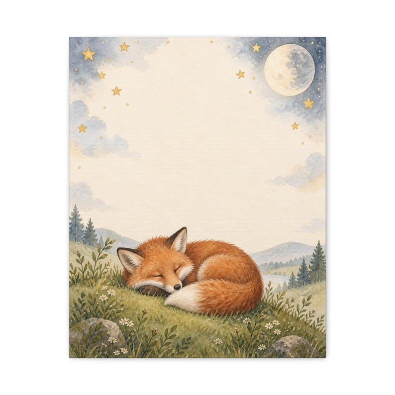 Personalized moonlit fox birth stats keepsake canvas