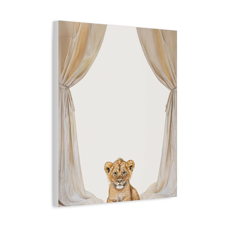 Custom lion cub baby birth stats canvas in a warm neutral safari style