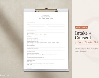 エステティシャン向け顧客受付フォームセット、編集可能なCanvaテンプレート、同意書（即時ダウンロード）