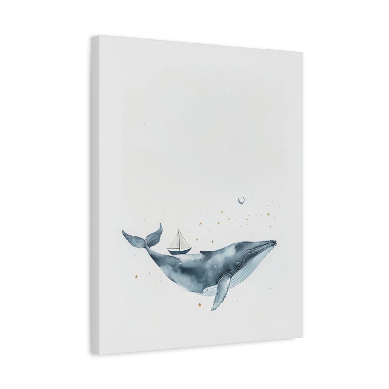 Personalized moonlit whale baby birth stats canvas for an ocean nursery