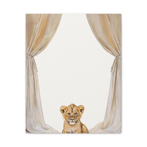 Custom lion cub baby birth stats canvas in a warm neutral safari style