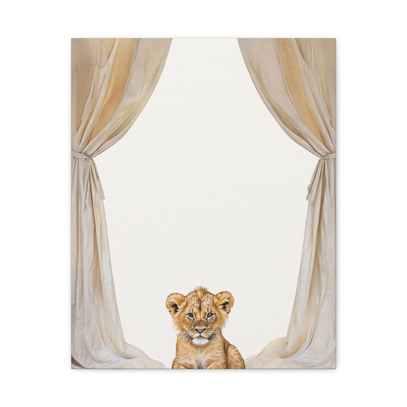 Custom lion cub baby birth stats canvas in a warm neutral safari style