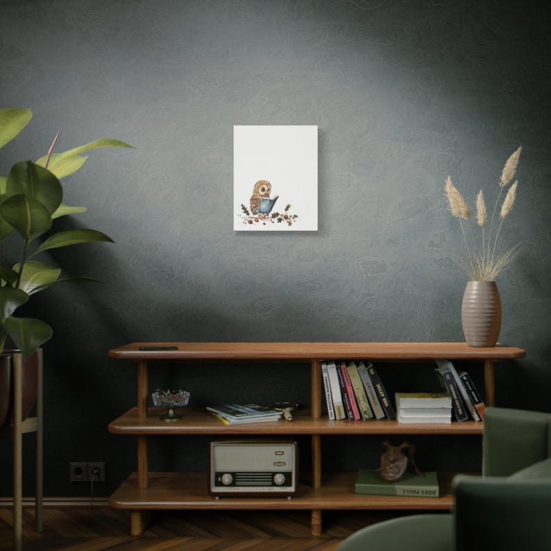 Personalized storybook owl baby birth stats canvas for a woodland nursery