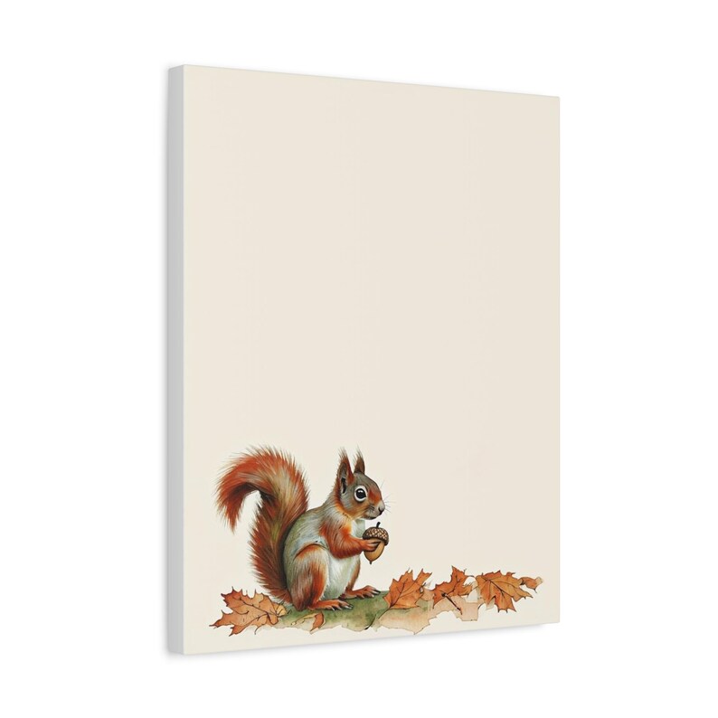 Personalized little squirrel baby birth stats canvas for a woodland nursery