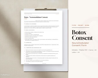 ボトックス同意書、看護師やメディカルスパ向けの編集可能な神経毒素同意書テンプレート、記入可能なPDF
