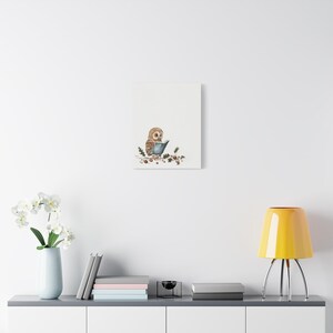 Personalized storybook owl baby birth stats canvas for a woodland nursery