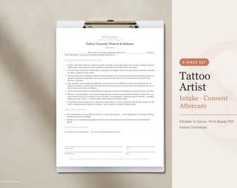 タトゥーアーティスト向け問診票、同意書、免責同意書（編集可能なCanvaテンプレート）