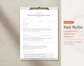ヘアスタイリスト相談フォーム、化学薬品使用免責同意書、エクステンション同意書（Canva PDF）