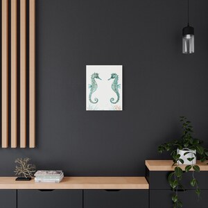 Custom seahorse reef baby name and birth details canvas in coastal watercolor
